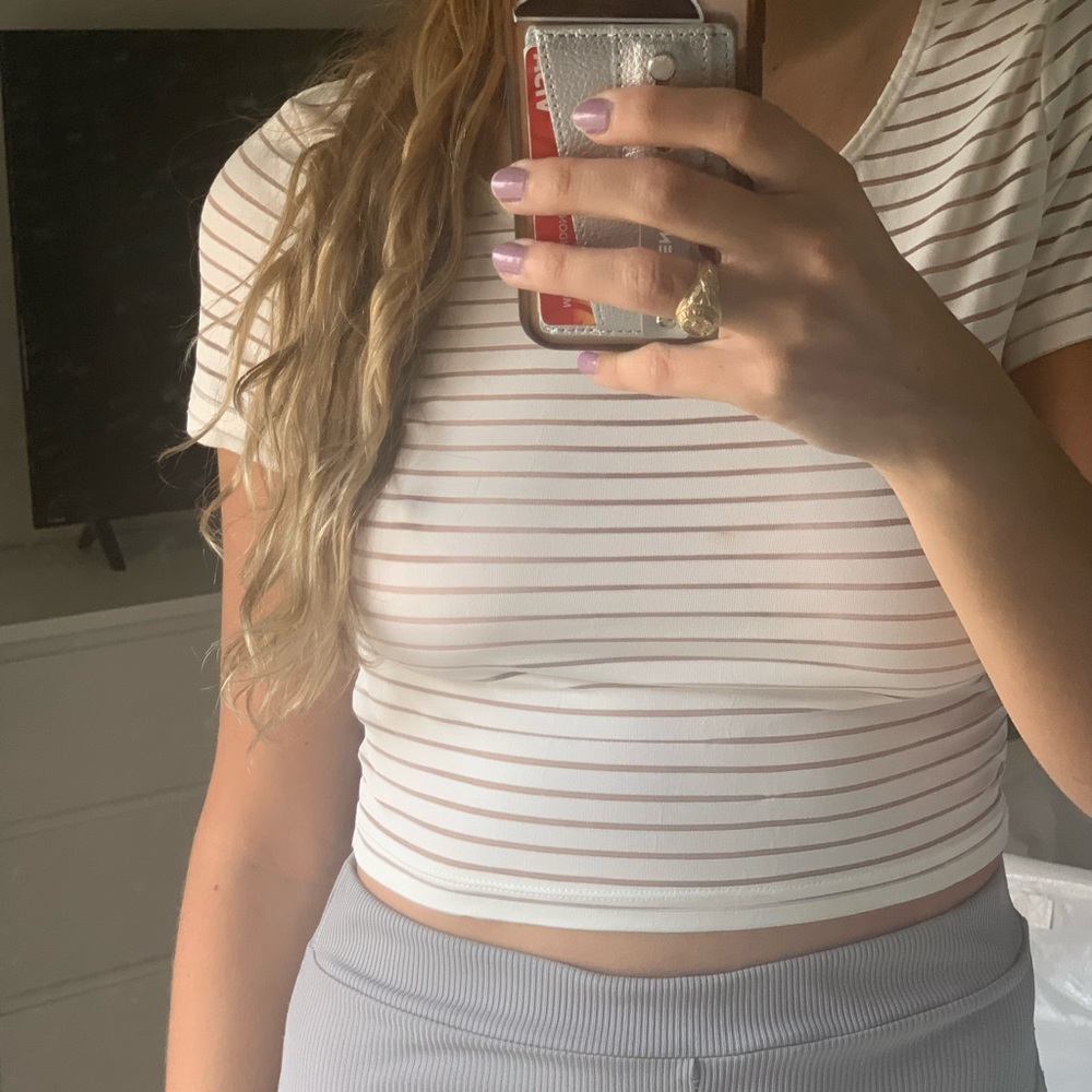H&M white striped crop top